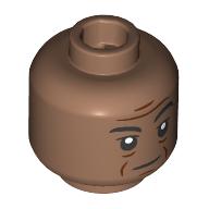 Lego Minifig Head Moff Gideon, Black Eyebrows, Reddish Brown Wrinkles, Angry Grin/Condescending / Medium Brown