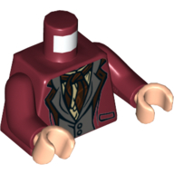 Lego Torso Jacket, Dark Bluish Gray Vest, Tied Neckerchief Print, Dark Red Arms, Light Nougat Hands / Dark Red