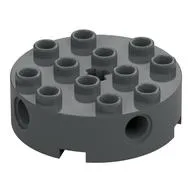 Brick Round 4 x 4 with 4 Side Pin Holes and Center Axle Hole / Dark Bluish Gray