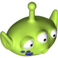 Lego Minifig Head Special, Alien with Antenna and Three Eyes, Purple Spill on Right Cheek Print (Toy Story Alien) / Lime