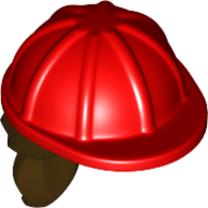 Lego Hair and Helmet, Construction / Hard Hat, Ponytail Dark Brown pattern / Red