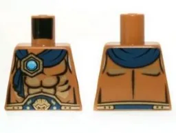 Torso Bare Chest, Belt, Dark Blue Wrap with Gold and Blue Round Jewel (Chi) Pattern / Medium Nougat