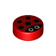 Tile Round 1 x 1 with Ladybug / Ladybird Print / Red