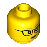 Minifig Head Rose Davids, Glasses, Peach Lips, Stern Smile / Scared Print / Yellow