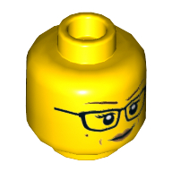 Lego Minifig Head Rose Davids, Glasses, Peach Lips, Stern Smile / Scared Print / Yellow