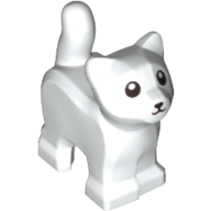 Lego Animal, Cat, Kitten, Short Tail, Black Eyes and Nose Print / White