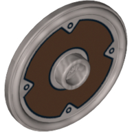 Lego Shield Round with Stud and Raised Rim with Dark Brown Ring and 4 Rivets Print