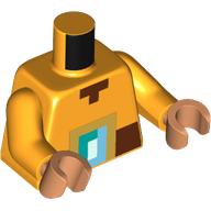 Lego Torso, Minecraft Pixelated Reddish Brown Belt, Belt Buckle print, Bright Light Orange Arms, Nougat Hands / Bright Light Orange