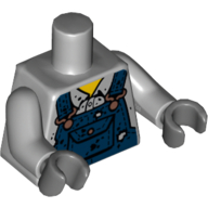 Lego Torso Shirt with Dark Blue Overalls, Burn Holes and Copper Buckles Print, Light Bluish Gray Arms, Dark Bluish Gray Hands / Light Bluish Gray