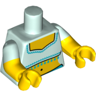 Lego Torso, Dual Molded Arms, Fringed Crop Top Print, Light Aqua Sleeves Pattern, Yellow Arms and Hands / Light Aqua