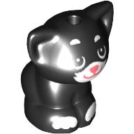 Lego Animal, Cat, Kitten Sitting with White Fur, Coral Nose print (Shadow) / Black