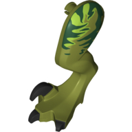 Lego Animal Body Part, Dinosaur, Raptor Leg, Left, with Pin, Black Claws and Dark Green Stripes over Lime Print / Olive Green