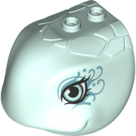 Lego Animal Body Part, Turtle Head with Eyes and Sand Blue Swirls Print / Light Aqua