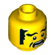 Minifig Head Ray / Takuma, Eyebrows, Sideburns and Cheek Lines, Open Mouth Scared Print [Hollow Stud] / Yellow