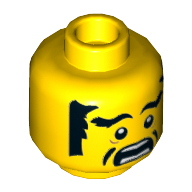 Lego Minifig Head Ray / Takuma, Eyebrows, Sideburns and Cheek Lines, Open Mouth Scared Print [Hollow Stud] / Yellow
