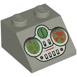 Brick Sloped 45° 2 x 2 with Green and Grey Controls Print / Light Gray