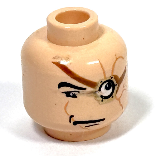 Lego Minifig Head Alastor Mad-Eye Moody, Monocle (Magic Eye), Scars Print / Light Nougat
