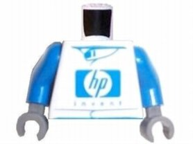 Lego Torso Racers Blue 'hp invent' Pattern (Sticker) / Blue Arms / Dark Gray Hands