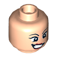 Lego Minifig Head Wonder Woman, Wide Eyes, Red Lips, Crooked Grin Print [Hollow Stud] / Light Nougat