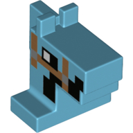 Lego Animal Body Part, Horse Head 1 x 2 with Brown Straps, Black Spot Print / Medium Azure