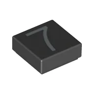 Tile 1 x 1 with Silver Number 7 Print / Black