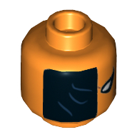 Lego Minifig Head Deathstroke, Black Half Mask with Dark Blue Wrinkles, Black and White Pointed Left Eye Print [Hollow Stud] / Orange