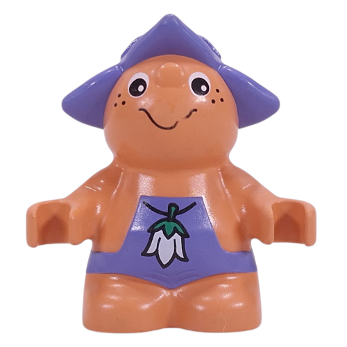 Lego Duplo Figure Little Forest Friend, Male, Medium Violet Overalls with White Flower Necklace Print (Toot Bluebell) / Nougat