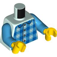 Lego Torso, Blue Plaid Shirt/Pajama print, Dark Azure Arms, Yellow Hands / Light Aqua