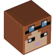Minifig Head Special, Cube with Pixelated Face, Glasses, Lavender Lips Print / Dark Orange