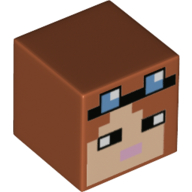 Lego Minifig Head Special, Cube with Pixelated Face, Glasses, Lavender Lips Print / Dark Orange