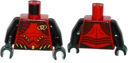 Torso Batman 'R' Symbol, Body Armor with Muscles Outline and Dark Green and Gold Belt Pattern / Black Arms / Dark Green Hands