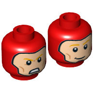 Lego Minifig Head The Flash, Balaclava, Light Nougat Face, Orange Eyebrows, Cheek Lines, Smiling / Angry Print / Red