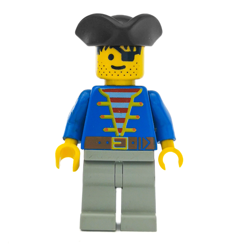 Lego Pirate - Blue Jacket, Light Gray Legs, Black Tricorne