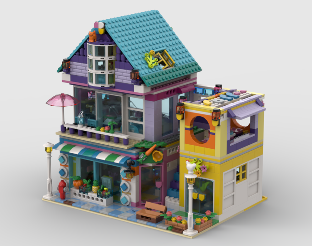 Lego Supermarket, flower shop and cafe, alternate build of Lego 41704