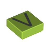 Lego Tile 1 x 1 with letter Capital V Print / Lime