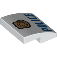 Lego Brick Curved 2 x 2 x 2/3 with Badge and Blue 'POLICE' Text print / White