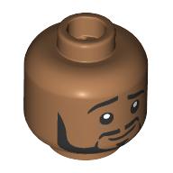 Lego Minifig Head Bruno, Black Eyebrows, Mustache, Beard, Raised Eyebrow, Smirk / Green Eyes Stare / Medium Nougat