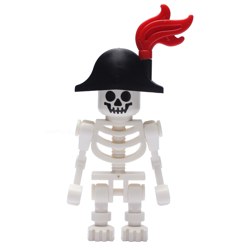 Lego Skeleton, Standard Face, Bicorne Hat with Red Plume