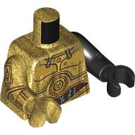 Lego Torso, Protocol Droid, Plating, Wires print, Odd Arms and Hands, Left Black Arm and Hand, Right Pearl Gold Arm and Hand / Pearl Gold