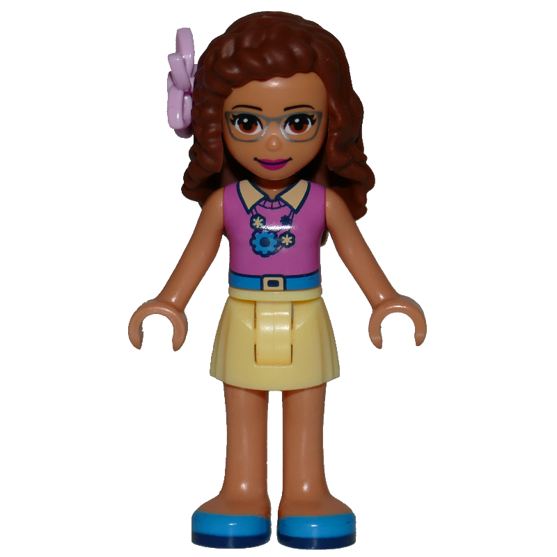 Lego Olivia - Magenta Top, Bright Light Yellow Skirt, Pink Flower