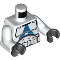 Lego Torso Armor, Blue Chest Marking Print, White Arms, Black Hands / White