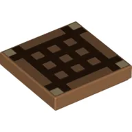 Tile 2 x 2 with Dark Brown Minecraft Grid Print (Crafting Table) / Medium Nougat