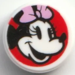 Tile Round 1 x 1 with Minnie Mouse, Sideways on Red Background Print
