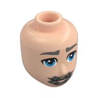 Lego Minidoll Head Male, Thick Dark Bluish Grey Eyebrows, Beard, Moustache, Dark Azure Eyes / Light Nougat