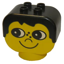 Duplo Head Brick with Black Male Hair, Freckles and Eyes Looking Right / Yellow