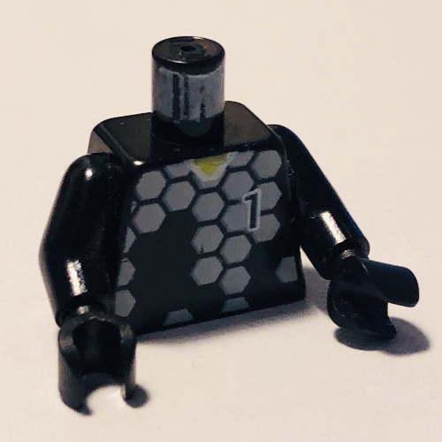 Lego Torso Soccer Goalie Gray Hexagons and '1' Print, Black Arms and Hands / Black