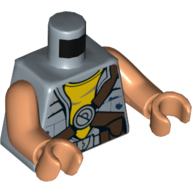 Lego Torso Vest Jacket with Yellow Undershirt and Brown Diagonal Belts Print (Zander), Nougat Arms and Hands / Sand Blue