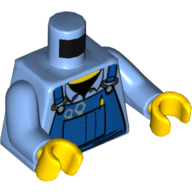 Lego Torso Mechanic Blue Overalls, Tools in Pocket Print, Plain Back, Medium Blue Arms, Yellow Hands