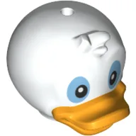 Minifig Head Special, Duck with Forehead Tuft, Bright Light Orange Bill, Black and Medium Blue Eyes Print (Huey, Dewey, Louie) / White