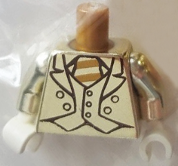 Lego Torso Suit Jacket with Vest and Tie with Stripes Pattern (Mr. Gold) / Chrome Gold Arms / White Hands